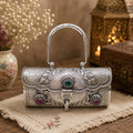Antique Silver Purse – 3-Stone, Carved Arch Handle