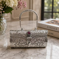 Antique Silver Purse – Single Ruby, Carved Arch Handle (Classic)