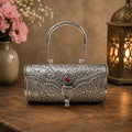 Antique Silver Purse – Single Ruby, Carved Arch Handle