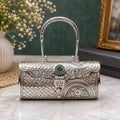 Antique Silver Purse – Single Emerald, Carved Arch Handle
