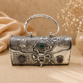 Antique Silver Purse – 3-Stone Emerald Centre, Oval Loop Handle