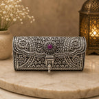 Antique Silver Purse – Single Stone Filigree Rosette