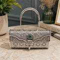 Antique Silver Purse – Single Emerald, Braided Arch Handle