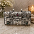 Antique Silver Purse – 3-Stone Filigree, Twin Ring Handle