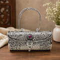 Antique Silver Purse – Single Ruby, Carved Arch Handle