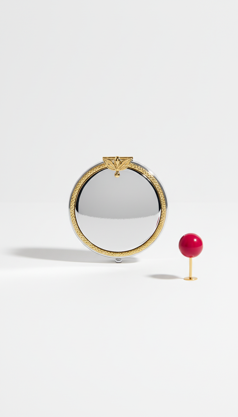 Polished silver compact mirror with gold accent