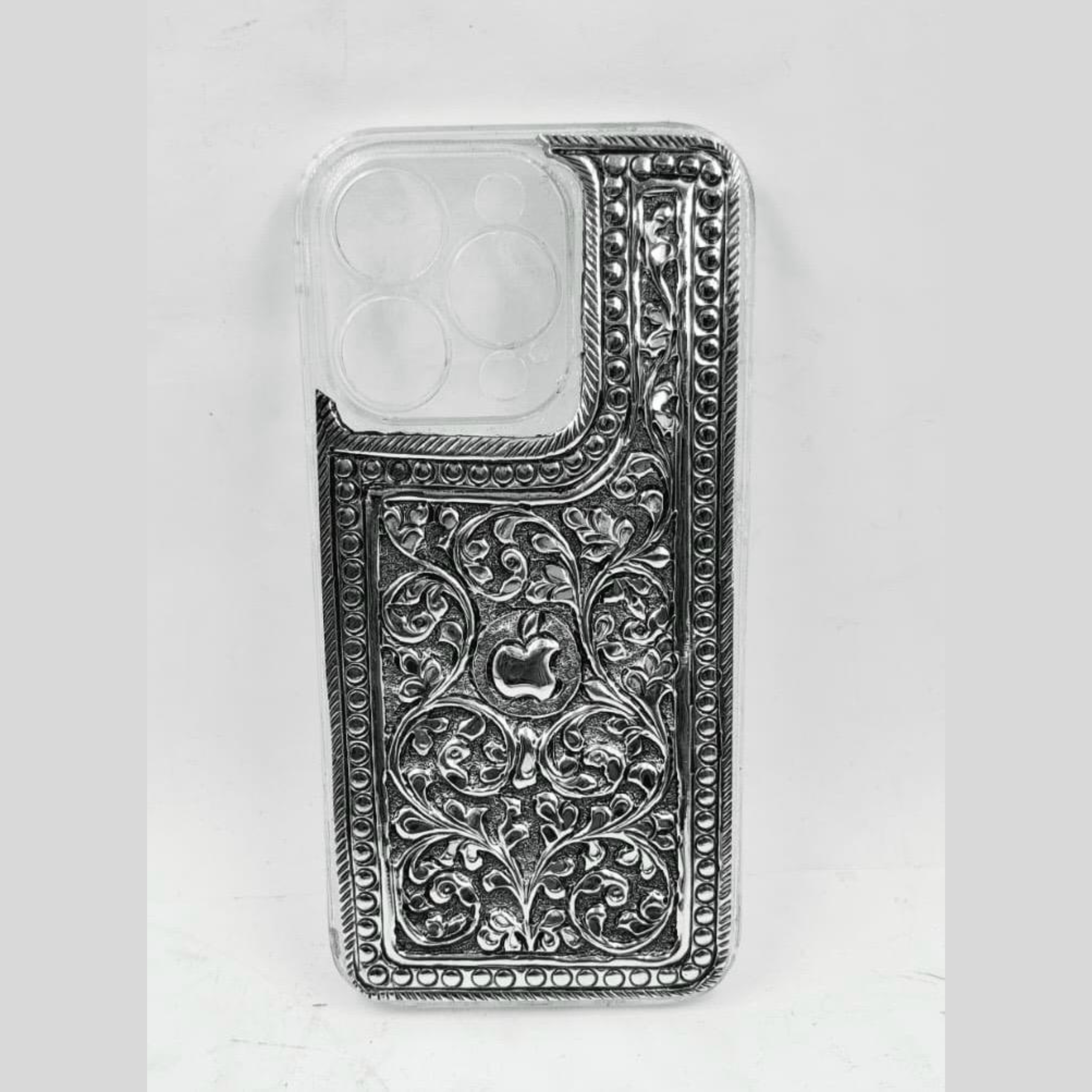 iPhone Pro Cover – Floral Scroll with Thick Beaded Double Border