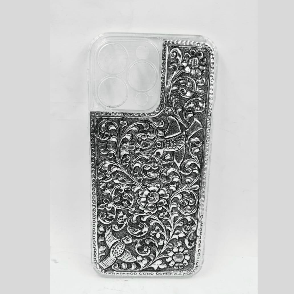 iPhone Pro Max Cover – Floral Pattern with Bird Motifs & Beaded Border