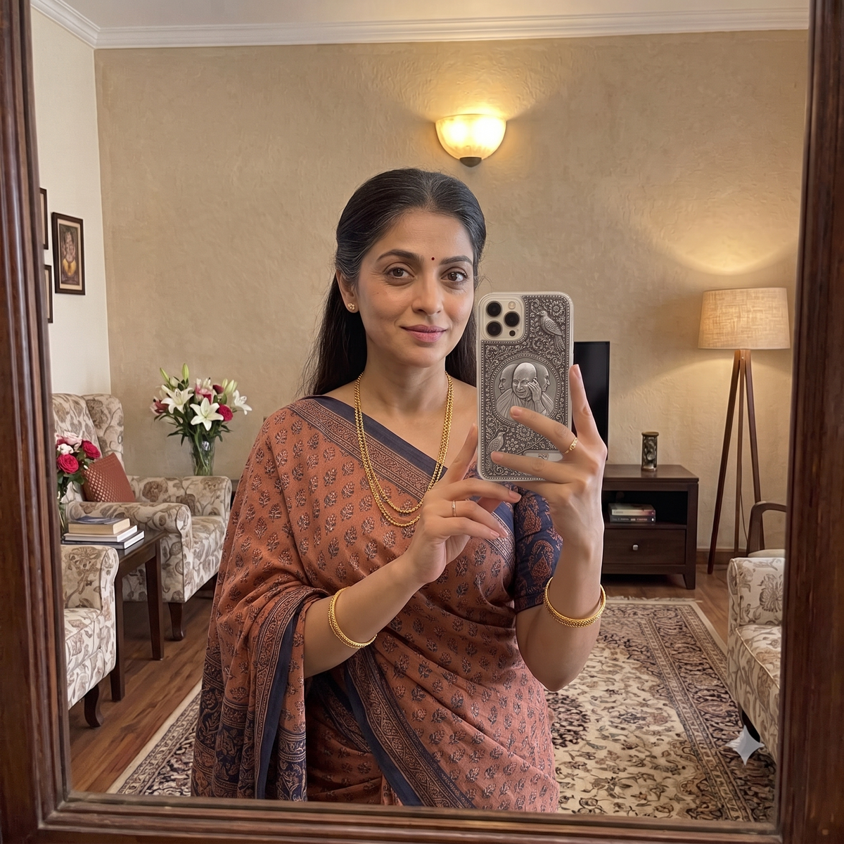 Phone Cover – Jai Guru ji with Floral Scrollwork & Birds