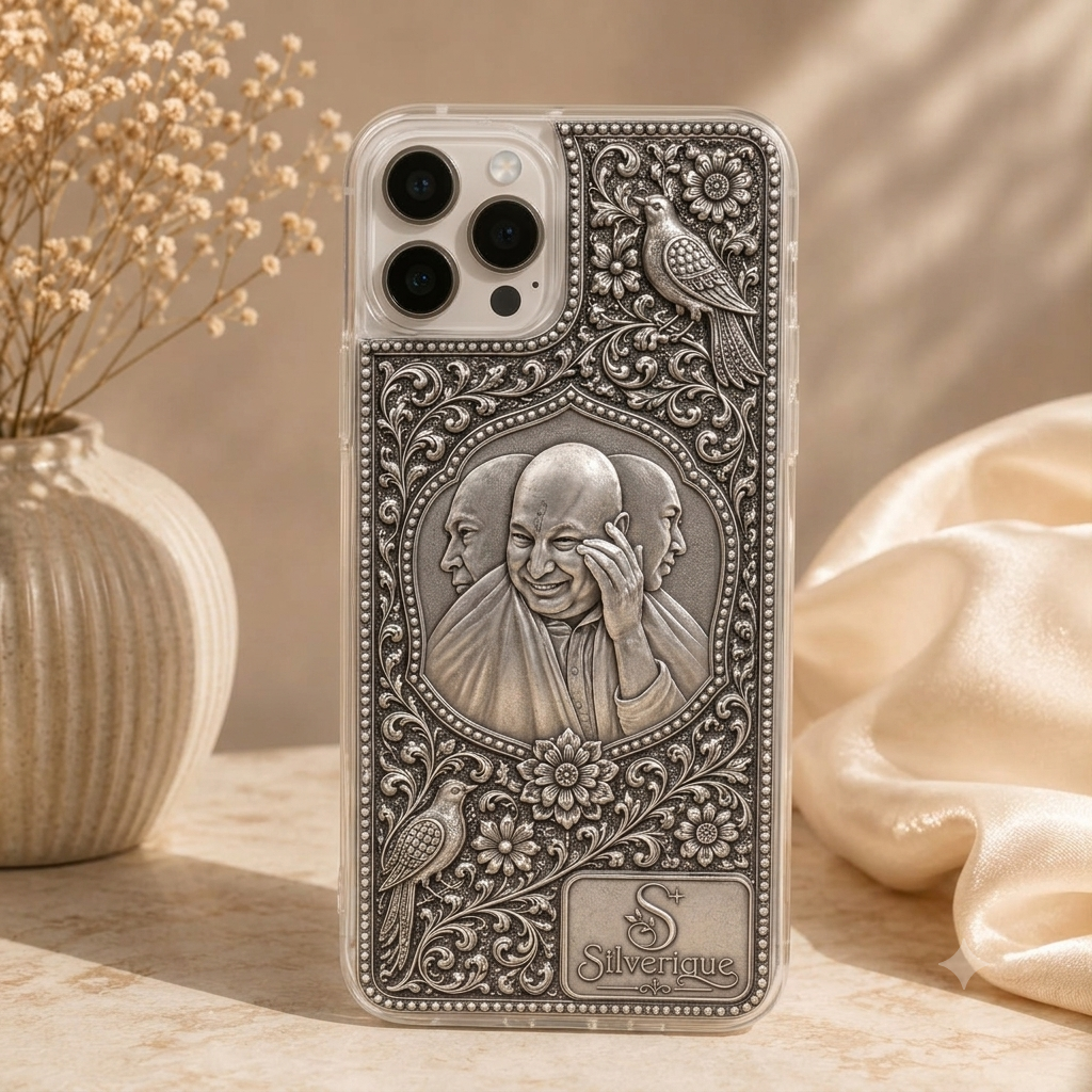 Phone Cover – Jai Guru ji with Floral Scrollwork & Birds