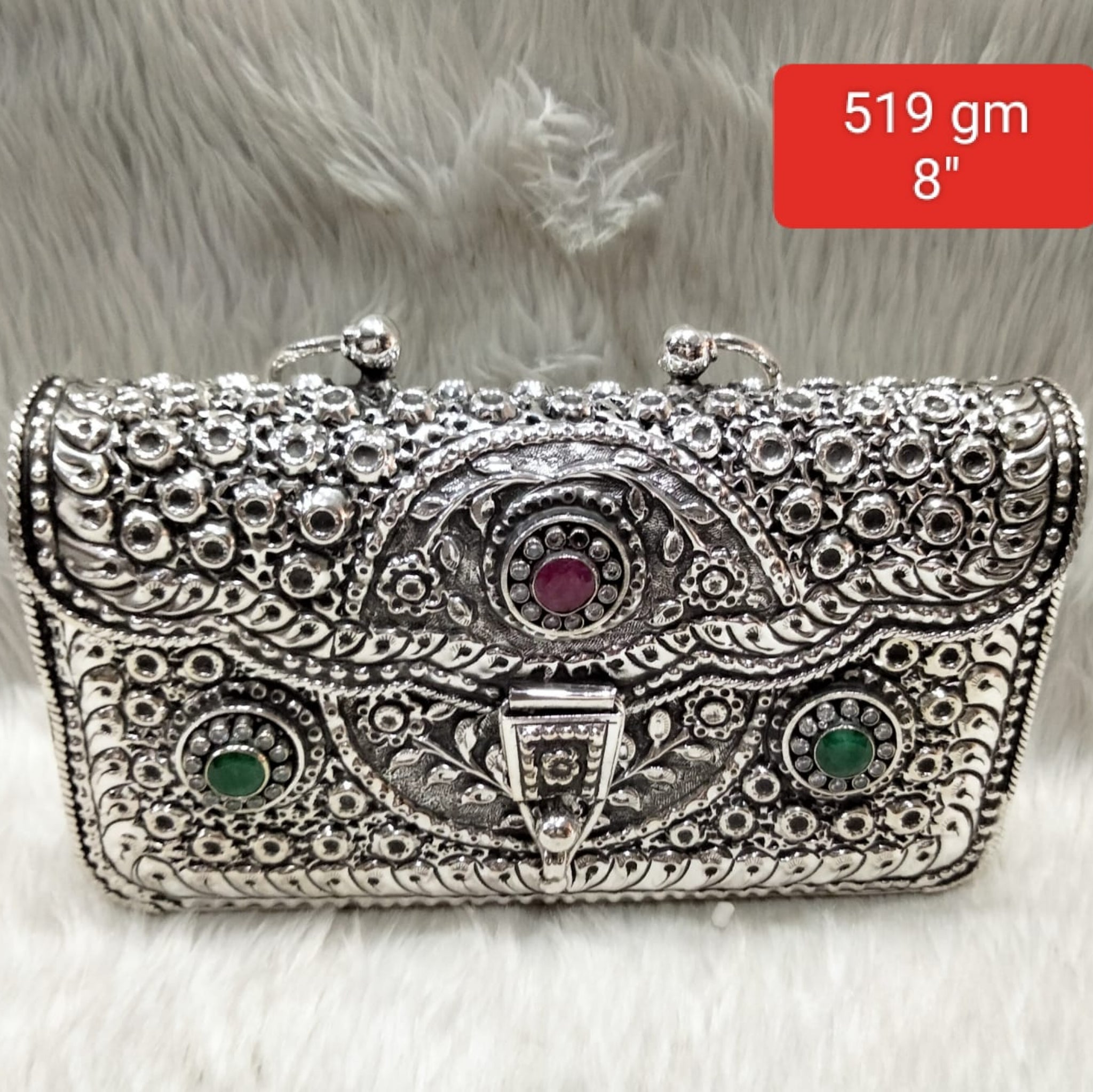 Antique Silver Purse – 3-Stone, Twin Ring Handle