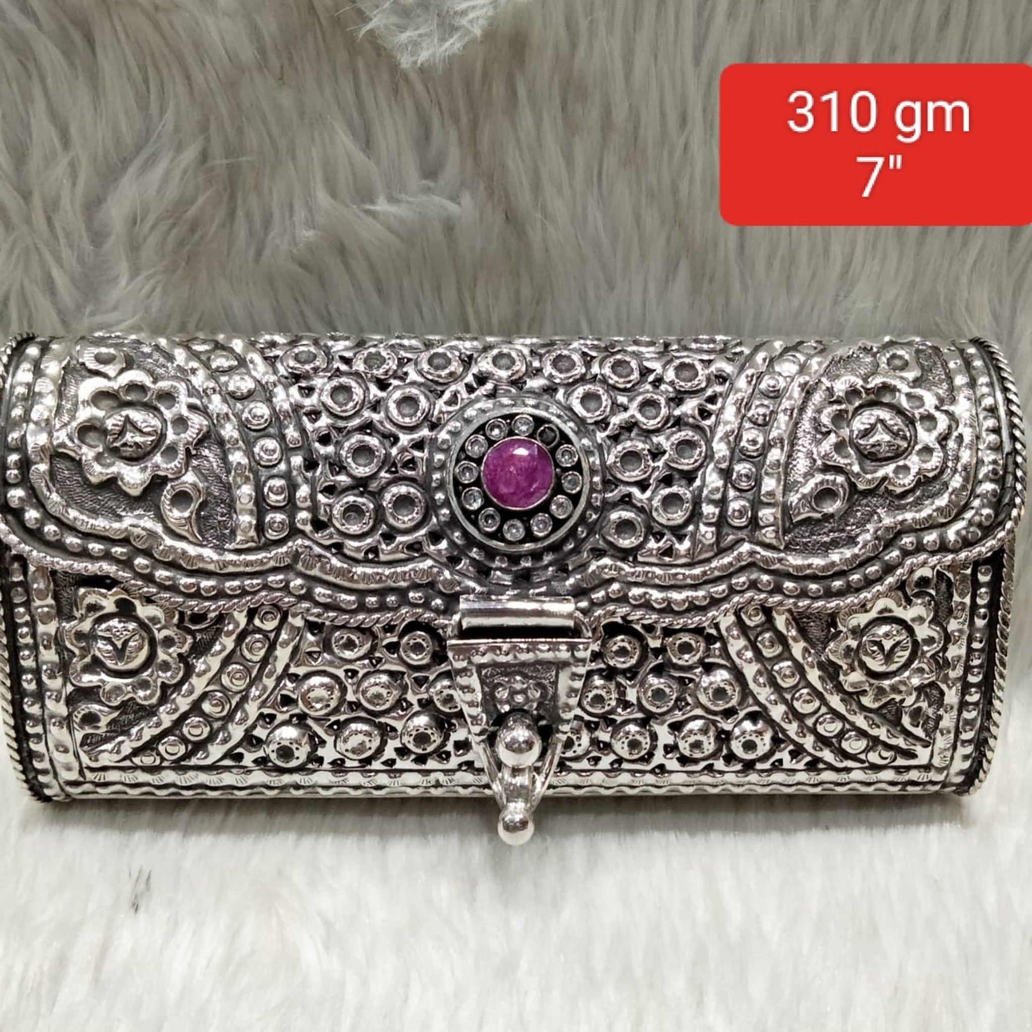 Antique Silver Purse – Single Stone Filigree Rosette