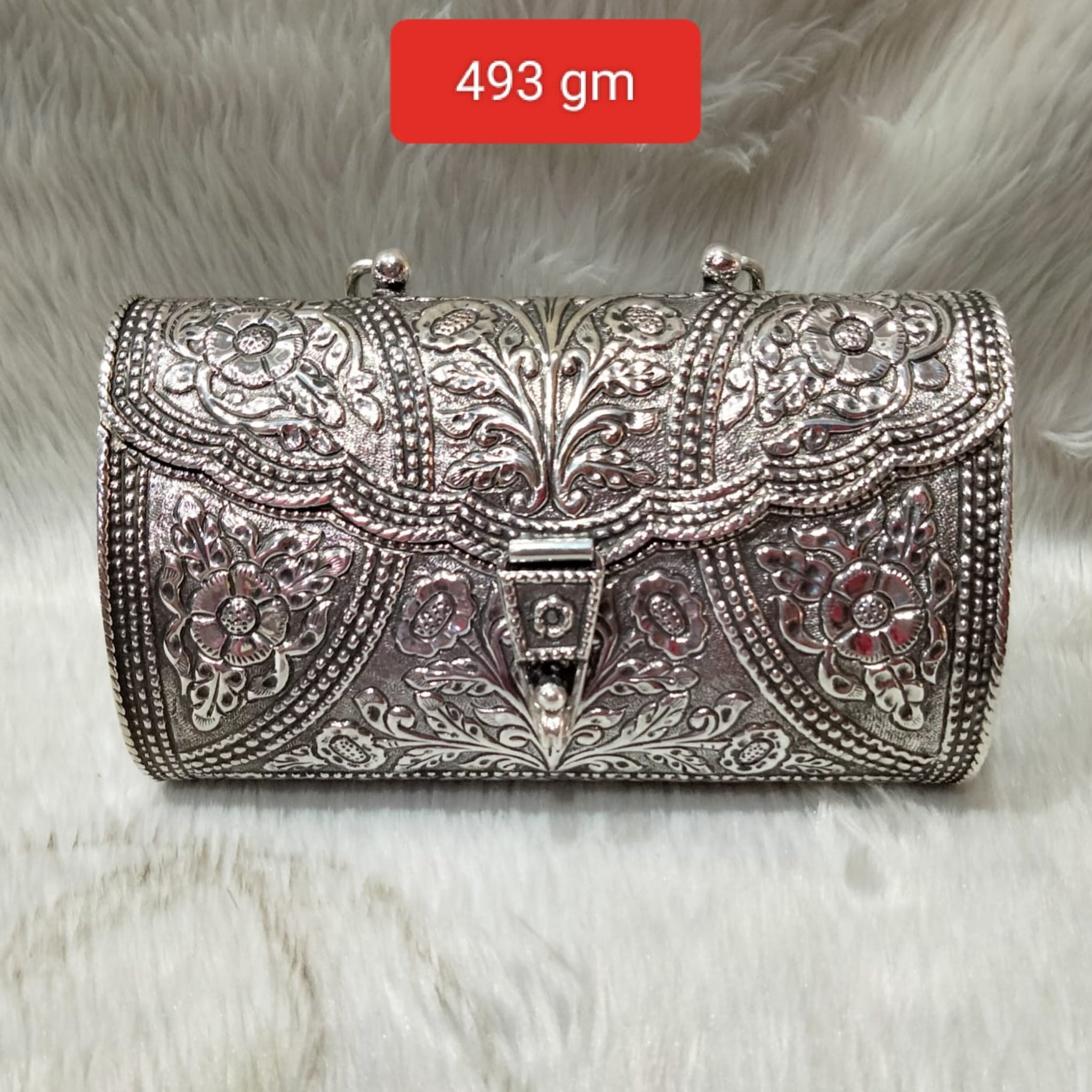 Antique Silver Purse – Plain Floral Clasp, Twin Ring Handle