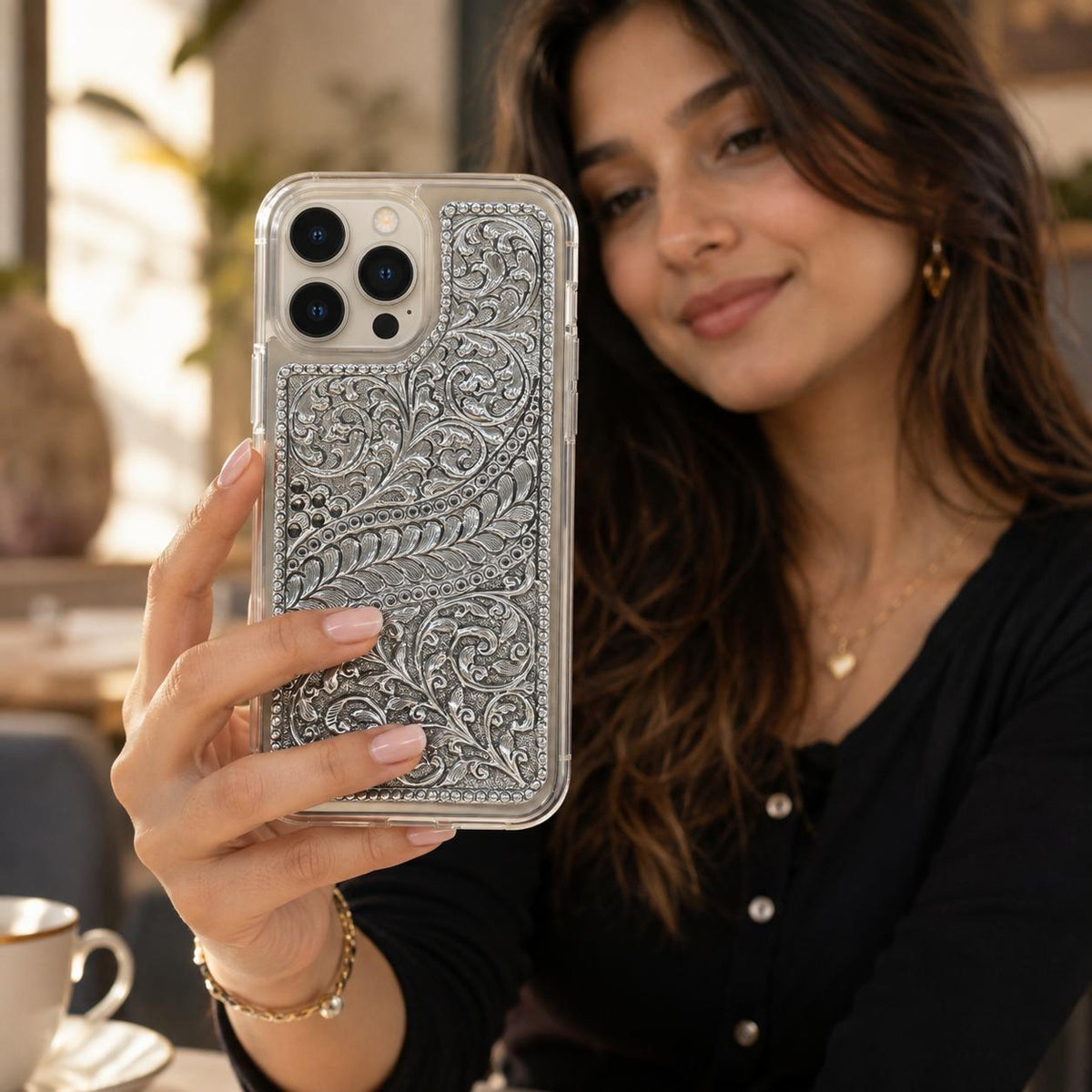 Phone Cover – Acanthus Scroll & Feather-Leaf Motif on Diagonal Panel