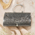 Antique Silver Purse – Floral Quatrefoil Repeat with Scalloped Flap & Top Handle