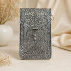 Silver Purse – Scrolling Vine Motif, Sling / Crossbody Silhouette