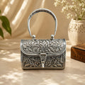 Antique Silver Purse – Floral Vine with Flower Medallions & Engraved Arch Handle