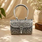 Antique Silver Purse – Floral Vine with Flower Medallions & Engraved Arch Handle
