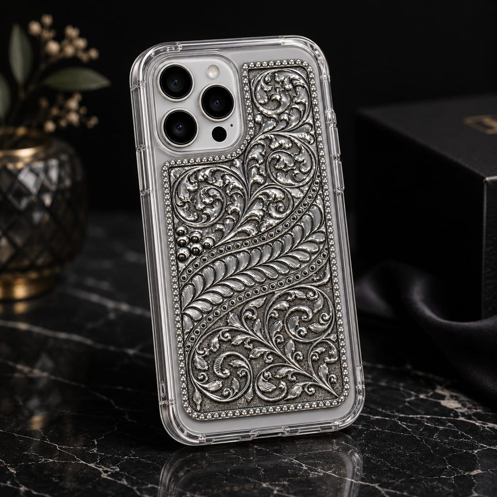 Phone Cover – Acanthus Scroll & Feather-Leaf Motif on Diagonal Panel
