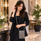 Silver Purse – Scrolling Vine Motif, Sling / Crossbody Silhouette