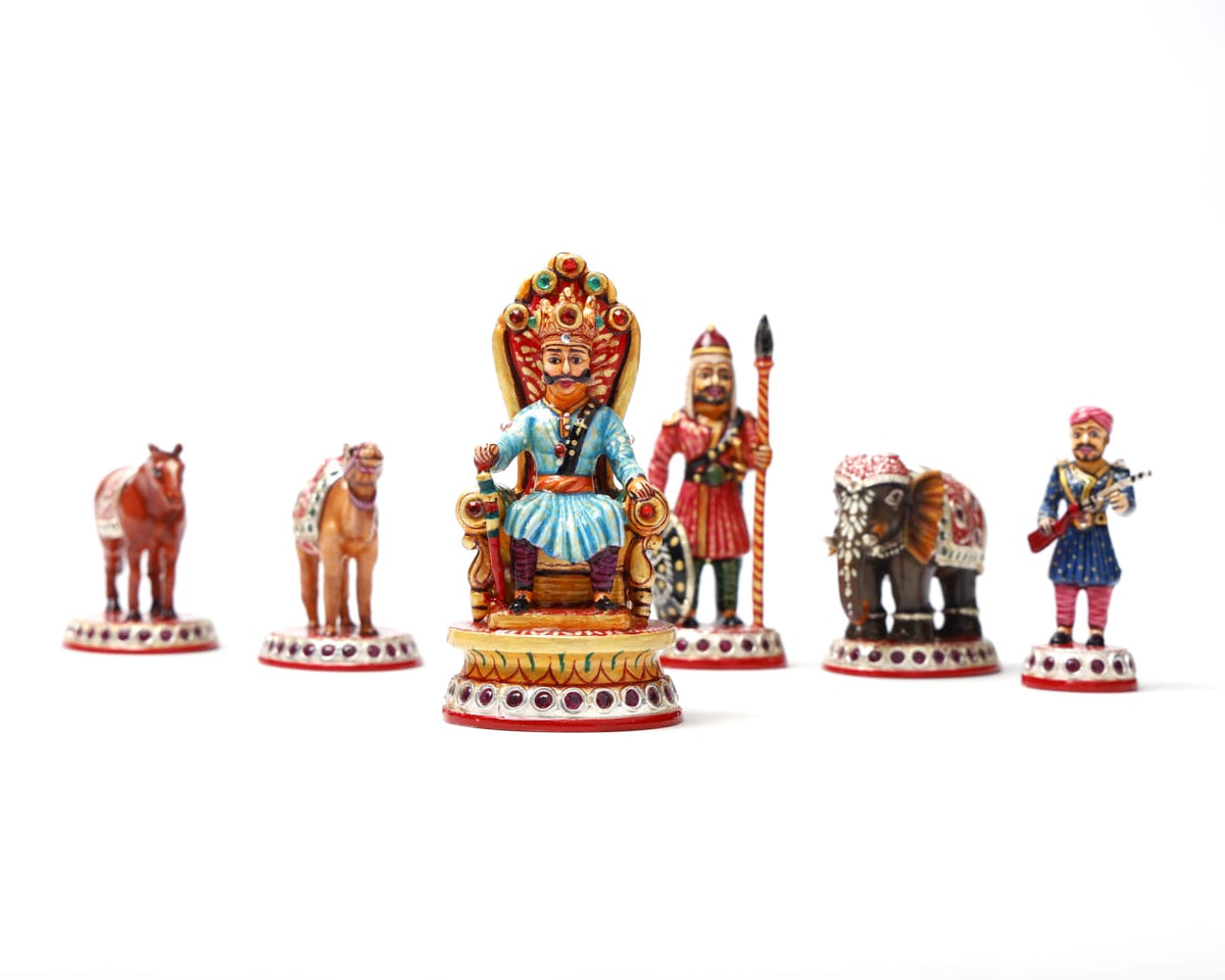 Pure Silver Meenakari Chess Set – 32 Rajasthani Silver Pieces on Wooden Board