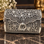 Ornate Floral Antique Silver Mini Purse with chain strap