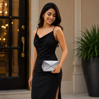 Contemporary Silver Clutch – Geometric Faceted Panels