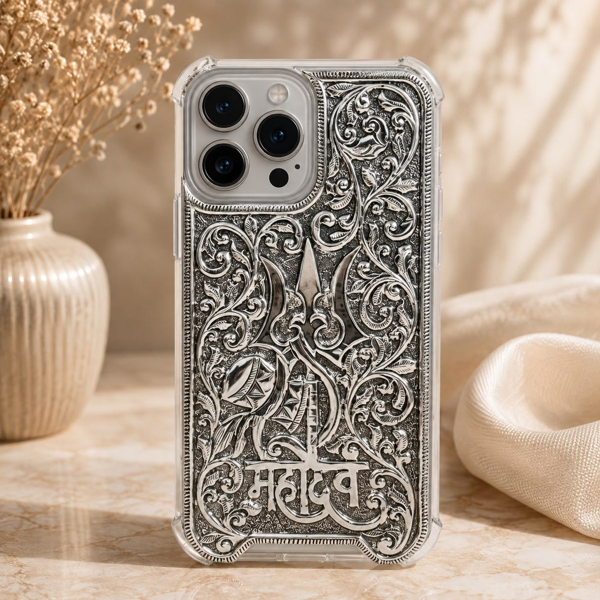 iPhone Cover – Mahadev Inscription with Trishul & Damru Motif