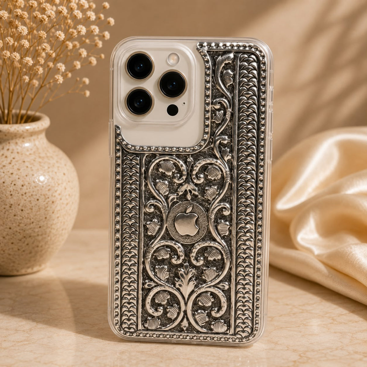 Phone Cover – Floral Scroll with Scalloped Border