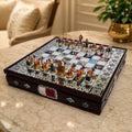 Pure Silver Meenakari Chess Set – 32 Rajasthani Silver Pieces on Wooden Board