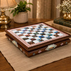 Pure Silver Meenakari Chess Set – 32 Rajasthani Silver Pieces on Wooden Board