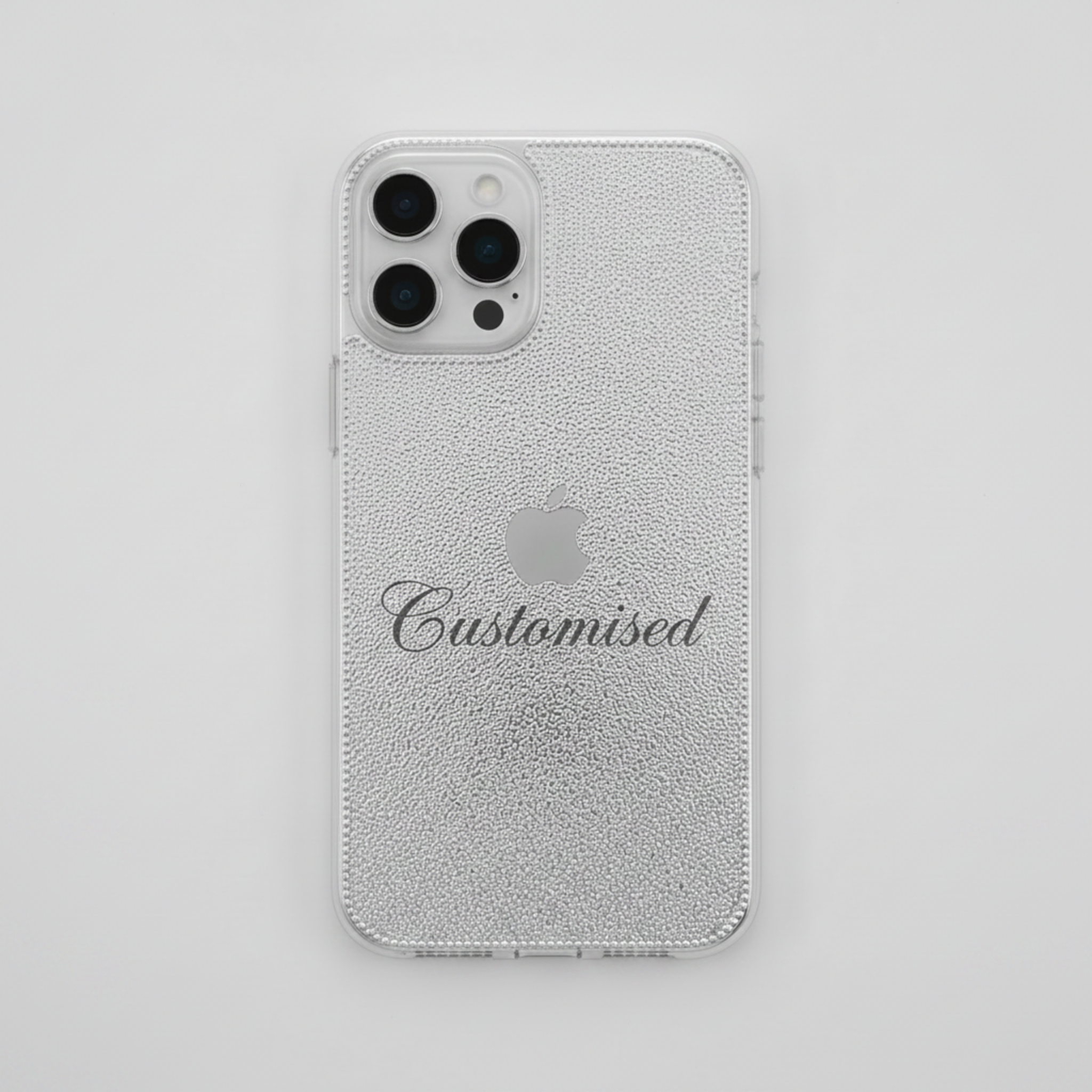 Customised 92.5 sterling silver iPhone cover with embossed beaded texture and Customised engraving