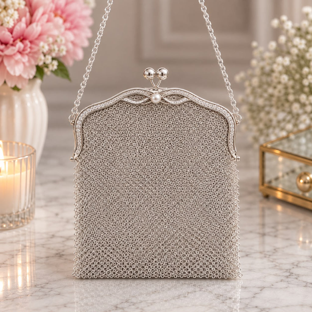 Silver Mesh Bag – Butterfly Clasp & Chain Strap